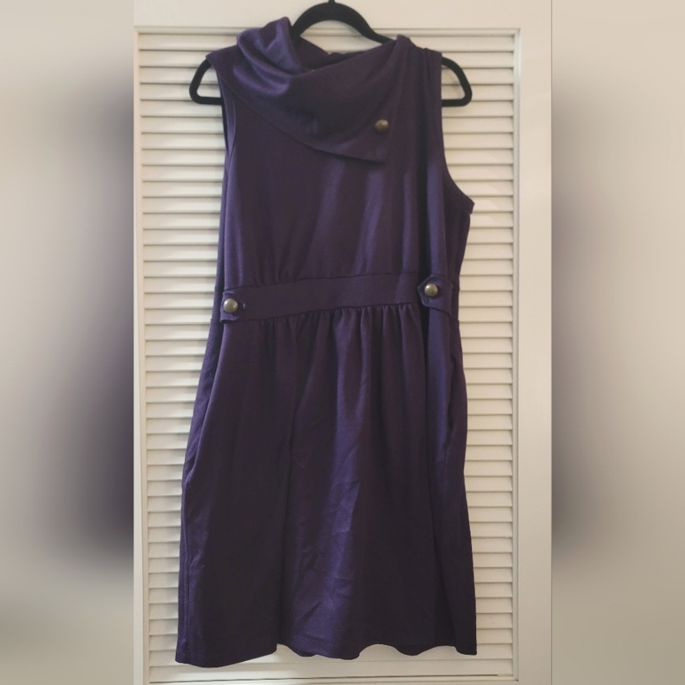 Monteau - (Plus-Size) Dark Purple Cowl-Neck Sleeveless Dress With Pockets